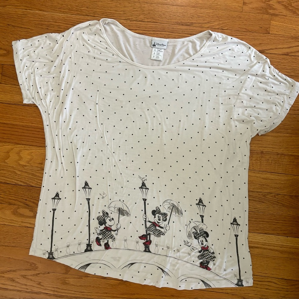 Disney Parks Tshirt Women’s XXL Polka Dots Minnie Mouse Loose Fit FLAWS SHOWN
